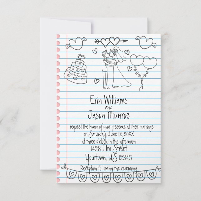 Notebook Doodle Wedding Invitation (Front)