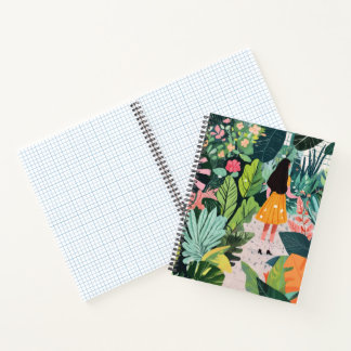 Notebook, girl in garden design notebook