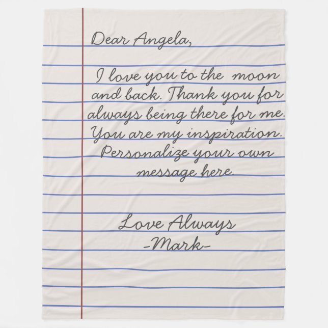 Notebook handwritten love letter or message custom fleece blanket (Front)