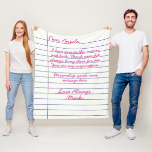 Notebook handwritten love letter or message custom fleece blanket