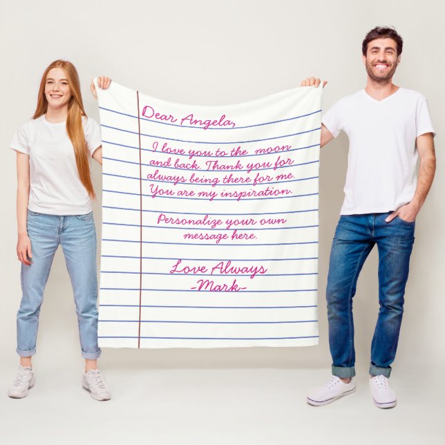 Notebook handwritten love letter or message custom fleece blanket (In Situ)