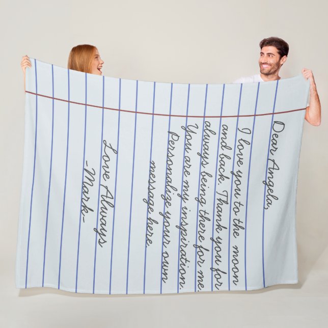 Notebook handwritten love letter or message custom fleece blanket (In Situ)