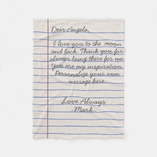 Notebook handwritten love letter or message custom fleece blanket