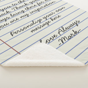 Notebook handwritten love letter or message custom sherpa blanket
