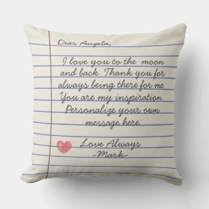 Notebook handwritten love letter or message custom throw pillow
