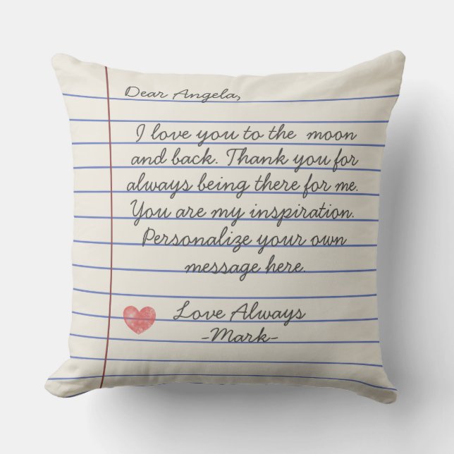 Notebook handwritten love letter or message custom throw pillow (Front)