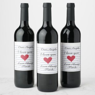 Notebook handwritten love letter or message custom wine label