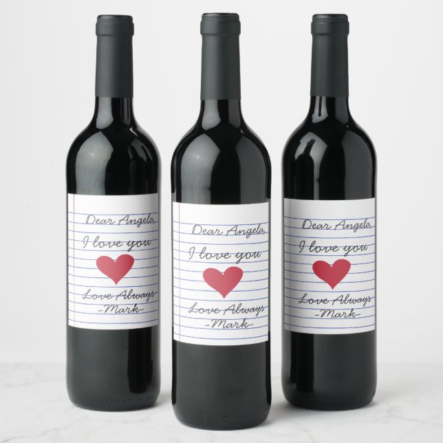 Notebook handwritten love letter or message custom wine label (Bottles)