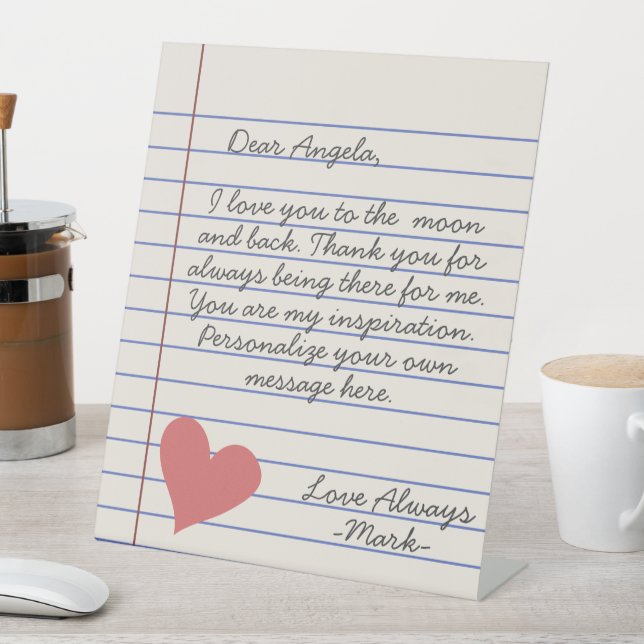 Notebook handwritten love letter or message   pedestal sign (In SItu)