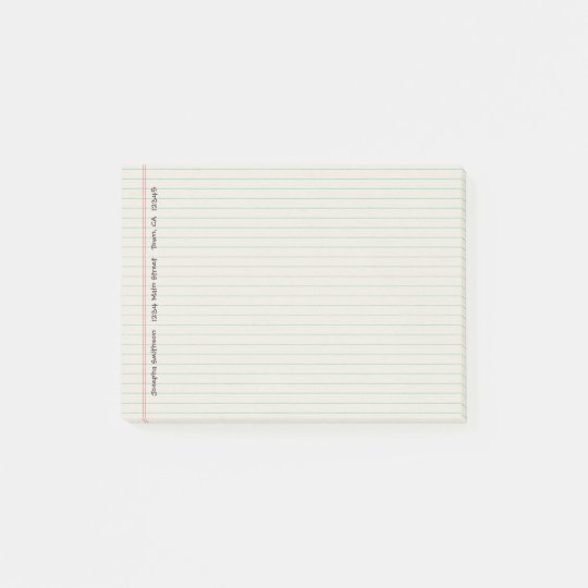 Notebook lined blue red post-it notes