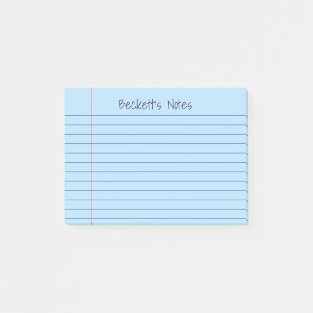 Notebook Lines Pale Blue Add Your Name Post-it Notes (Front)