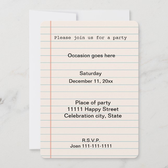 Notebook Paper Invitation (Front)