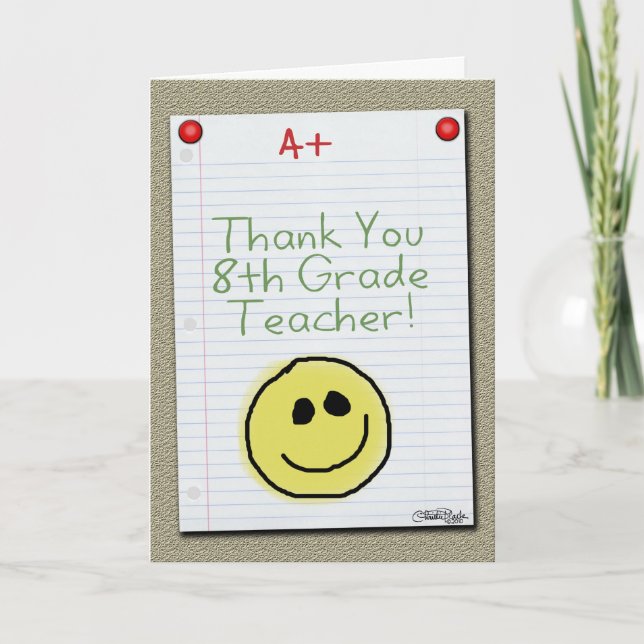Notebook Paper Thank You for Middle School Teacher Card (Front)