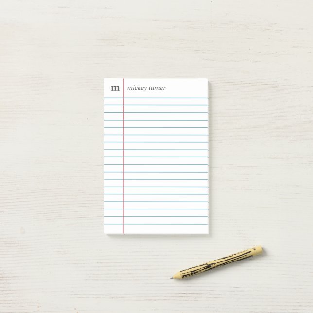 Notebook Paper White Add Your Name & Initial Post-it Notes (On Desk)