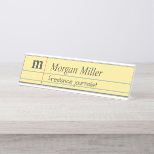 Notebook Paper Yellow Lined Hand-Writing Desk Name Plate