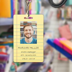 Notebook Paper Yellow Lined Hand-Writing ID Badge