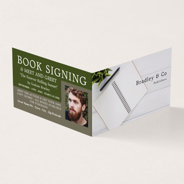 Notebook & Pen, Publisher, Writer Book Signing Business Card (Outside)