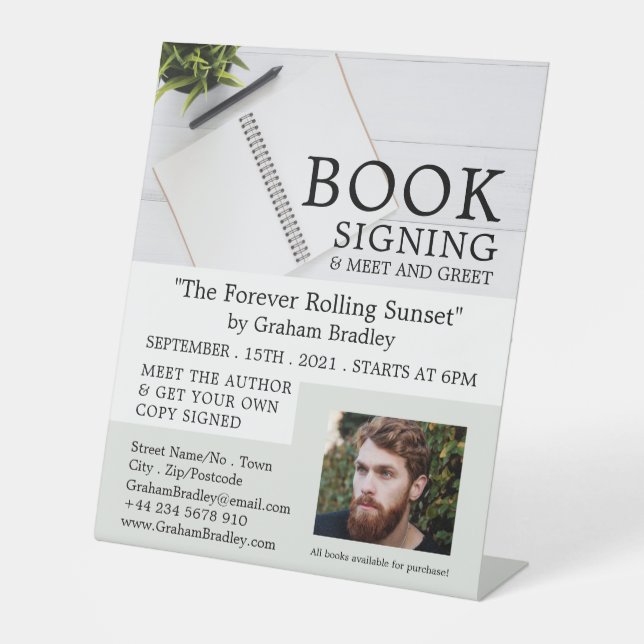 Notebook & Pen, Writers Book Signing Advertising Pedestal Sign (Front)
