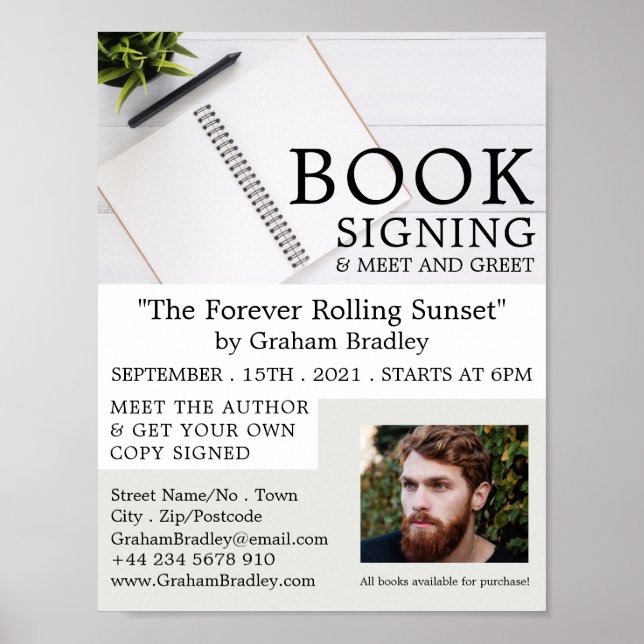 Notebook & Pen, Writers Book Signing Advertising Poster (Front)