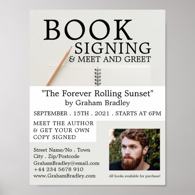 Notebook & Pencil Writers Book Signing Advertising Poster (Front)
