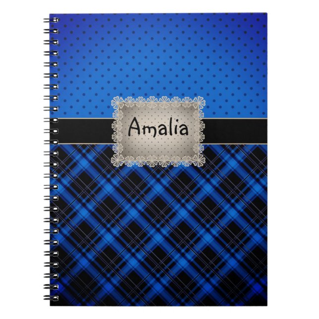Notebook retro, retro, plaid, patchwork, blue (Front)