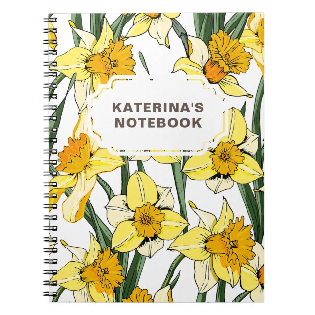 NOTEBOOK Spring Daffodil Design & Custom Name (Front)
