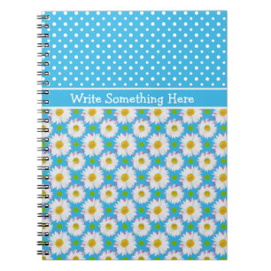 Notebook to Personalize: Polkas, Daisies on Blue