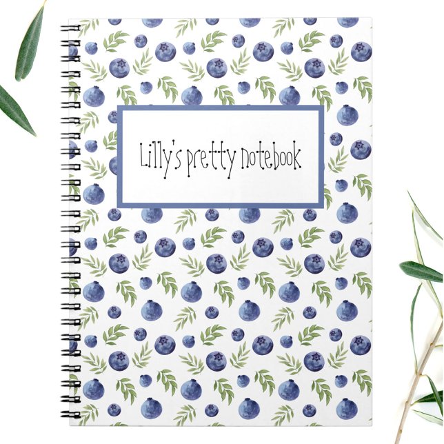 Notebook With Blueberries And Custom Text Name (Notebook with blueberries with your own text)