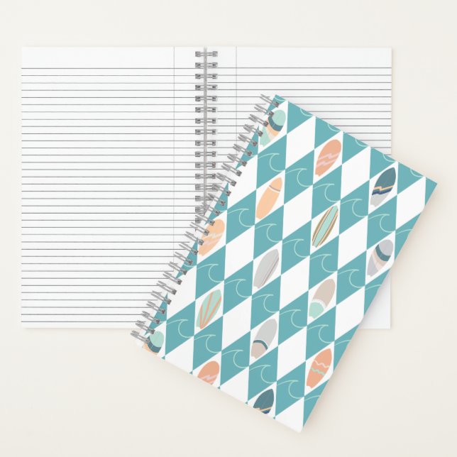 Notebook with boho beach and surfboard design  (Inside)