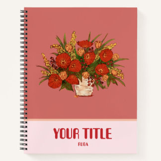 Notebook with bold-coloured hand-drawn red flowers