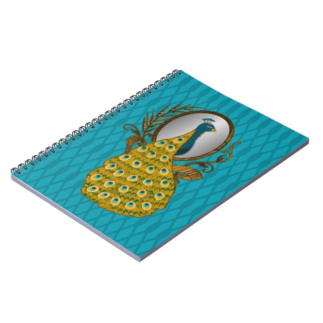 Notebook with Peacock Admiring His Reflection (Left Side)