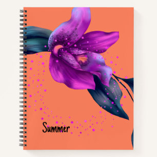 Notebook with Purple Orchid Design on Orange