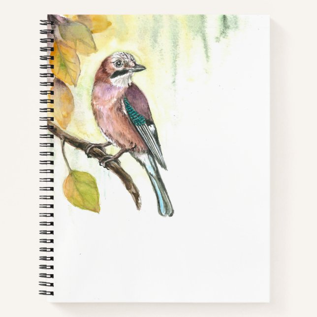 Notebook with Watercolor Eurasian Jay (Front)