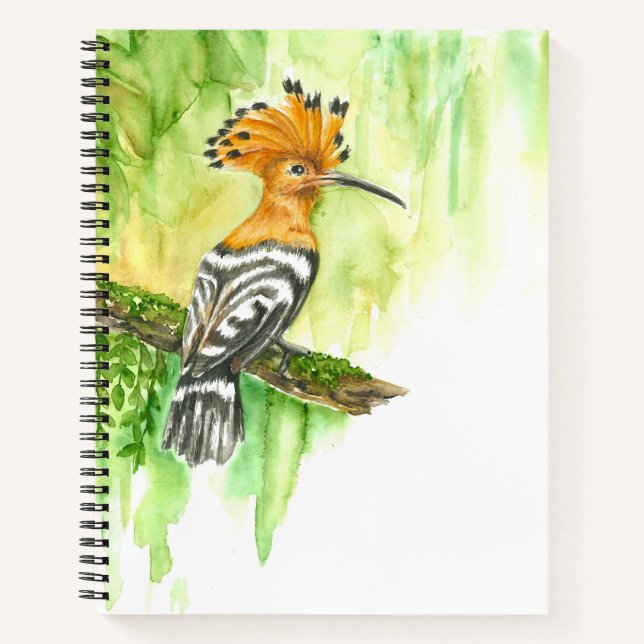 Notebook with Watercolor Hoopoe (Front)