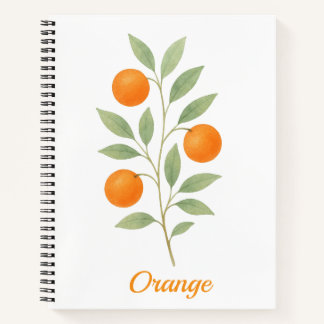 Notebook with watercolor orange branch with leaves