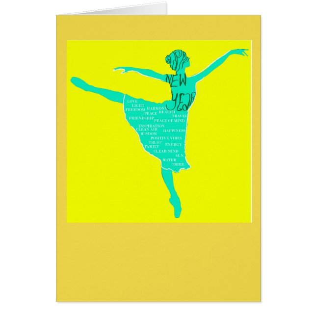 Notecard Happy New Year Ballet dancer  silhouette (Front)