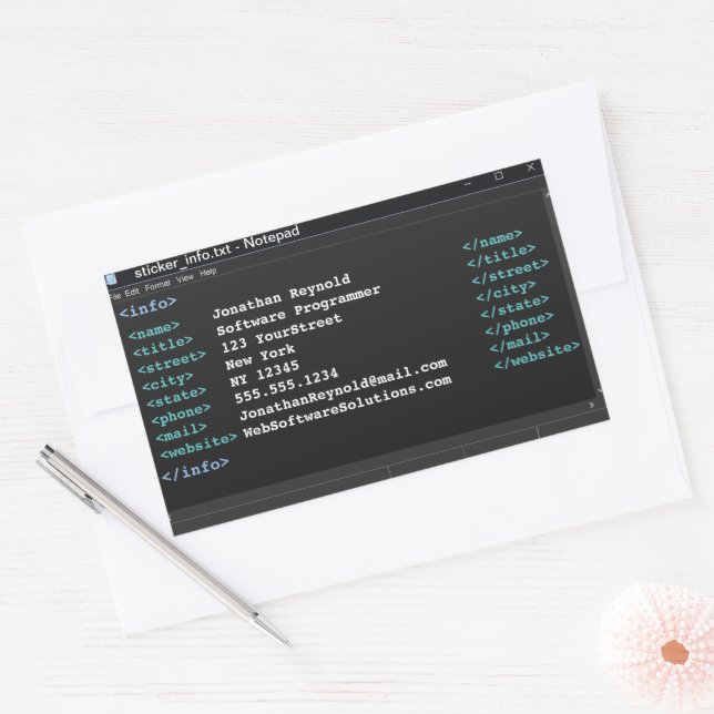 Notepad Coder Computer Programmer Format Dark Mode Sticker (Envelope)