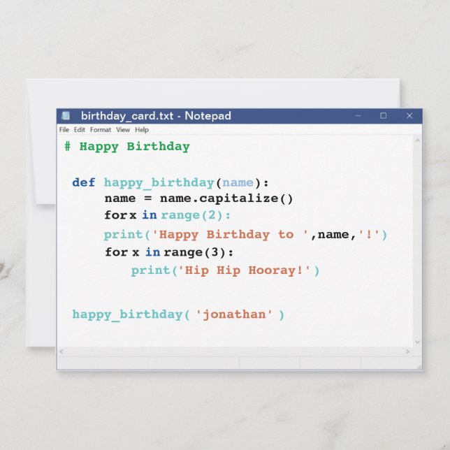 Notepad Computer Programmer Coder Format Birthday Card (Front)