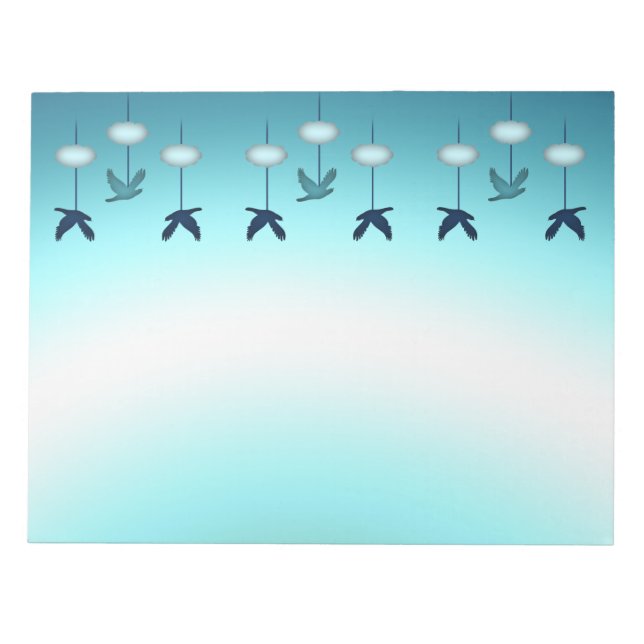 Notepad, Cute Spring Bluebirds & Clouds Notepad (Front)