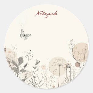 Notepad decorated with wild plant illustrations classic round sticker