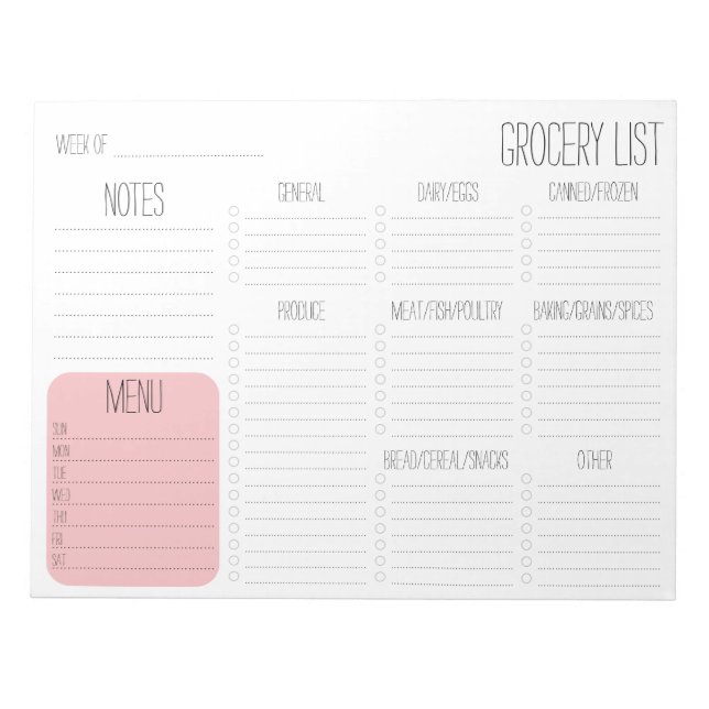 Notepad - Meal Planner Grocery List (Front)