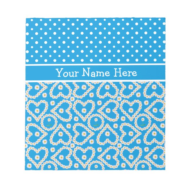 Notepad to Personalize: Polkas, Daisies, Blue (Front)