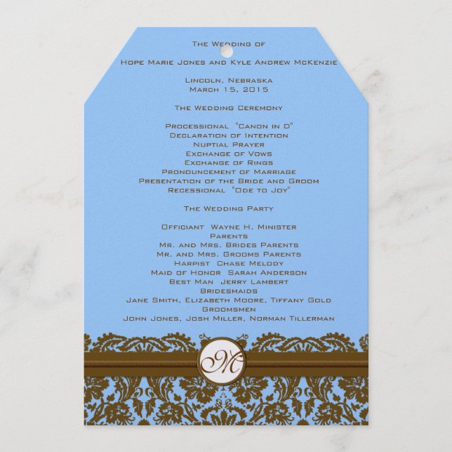 Notes blanches du programme mariage damassé (Devant)