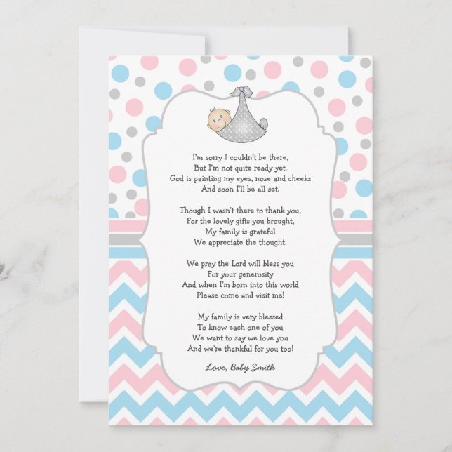 Notes bleues roses w/poem de Merci de baby shower (Devant)