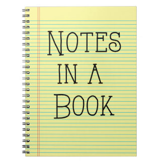 Notes dans un livre, pavé juridique jaune, Carnet