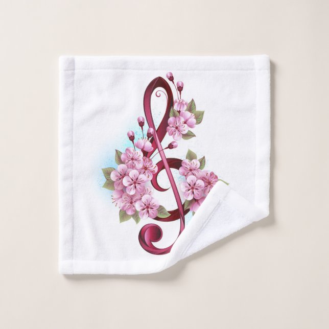 Notes de clef musicale en treble avec des fleurs S (Gant de toilette)