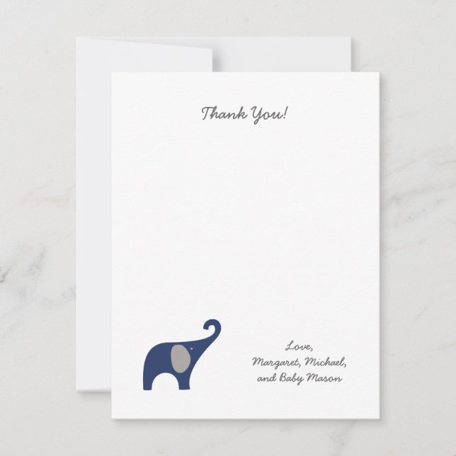 Notes de Merci de baby shower d'éléphant de (Devant)