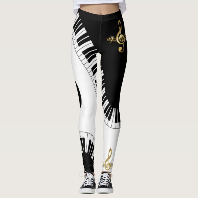 Notes de musique Black and White Gold Leggings (Devant)