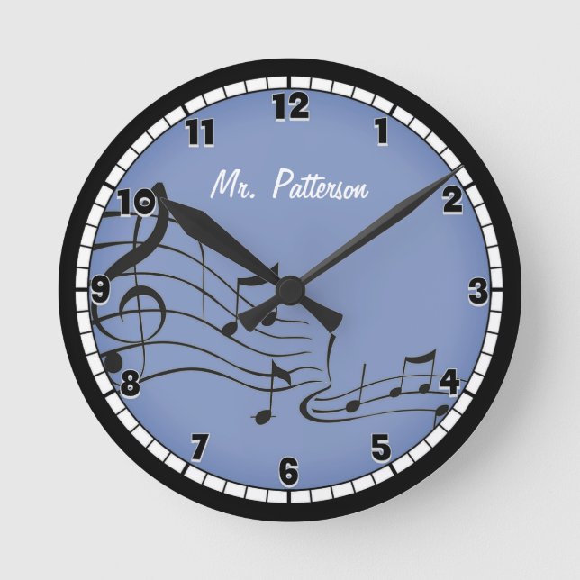 Notes de musique bleue Grande horloge personnalisé (Recto)