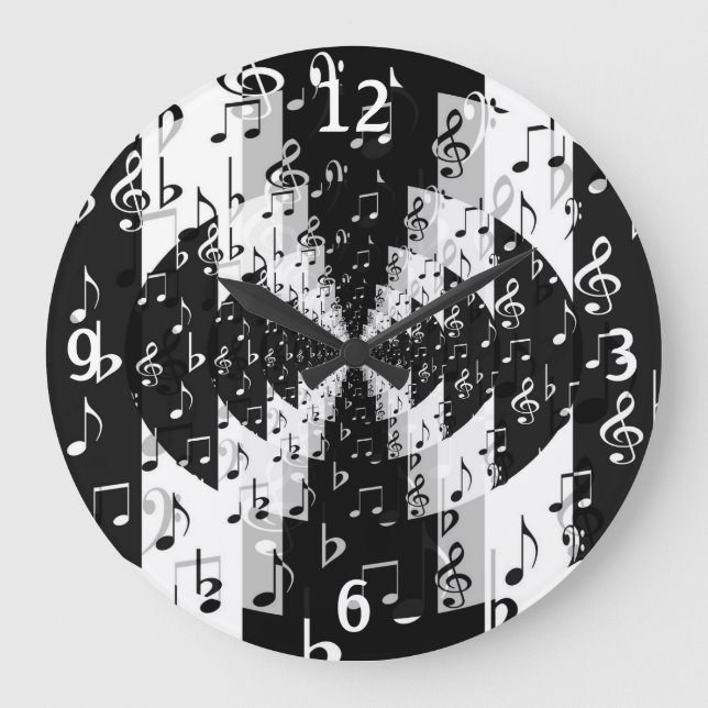 Notes de musique Echo noir et blanc Horloge ronde (Recto)